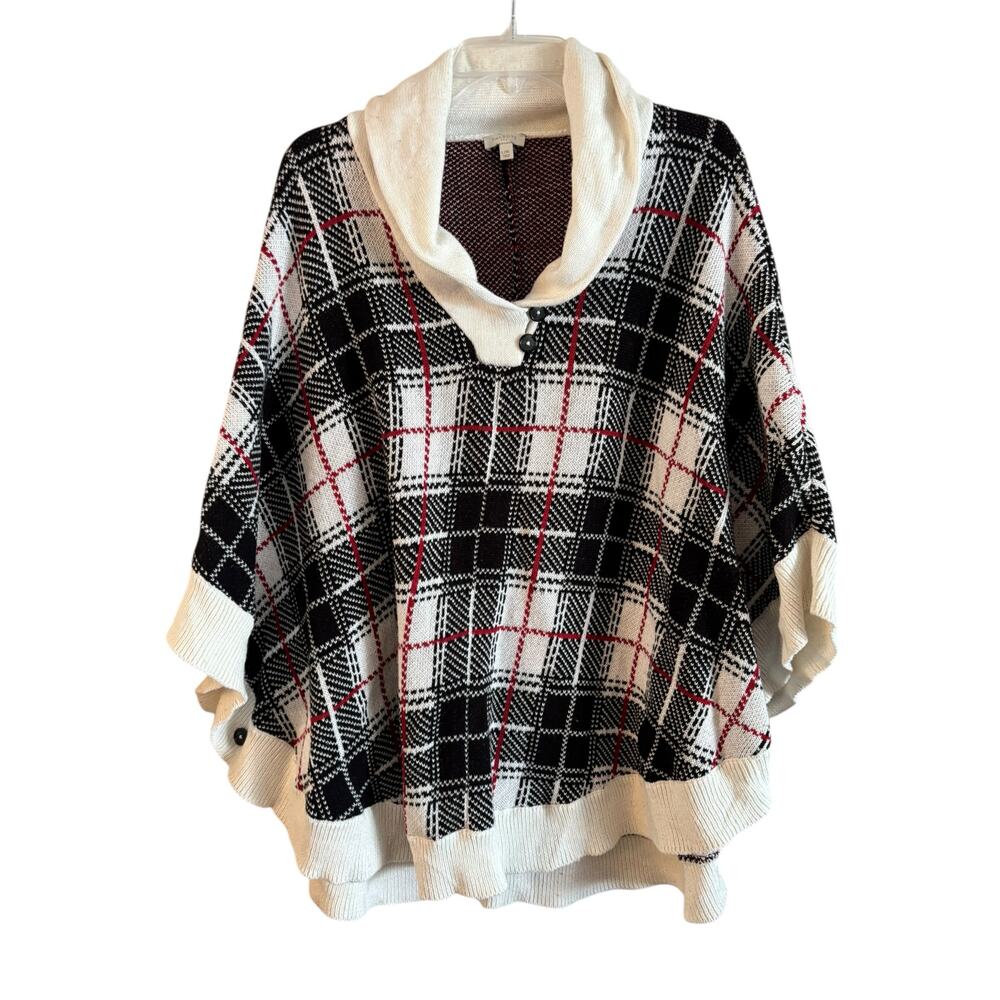 Talbots Poncho Sweater Womens Large/XL Plaid Cape Knit Academia Old Money Cotton